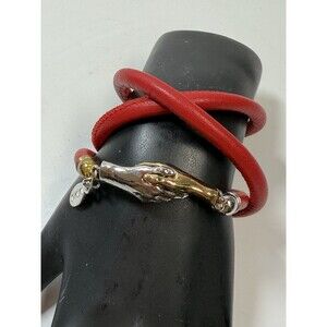 DIDAJ By Alyona Borochin Red Leather Wrap Around Bracelet W/Magnetic Hands Clasp
